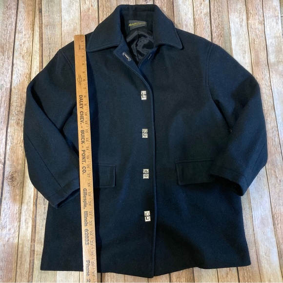 Michelle Francois Black Wool Coat Jacket Toggle Closure S? Thinning of threads - Picture 8 of 10